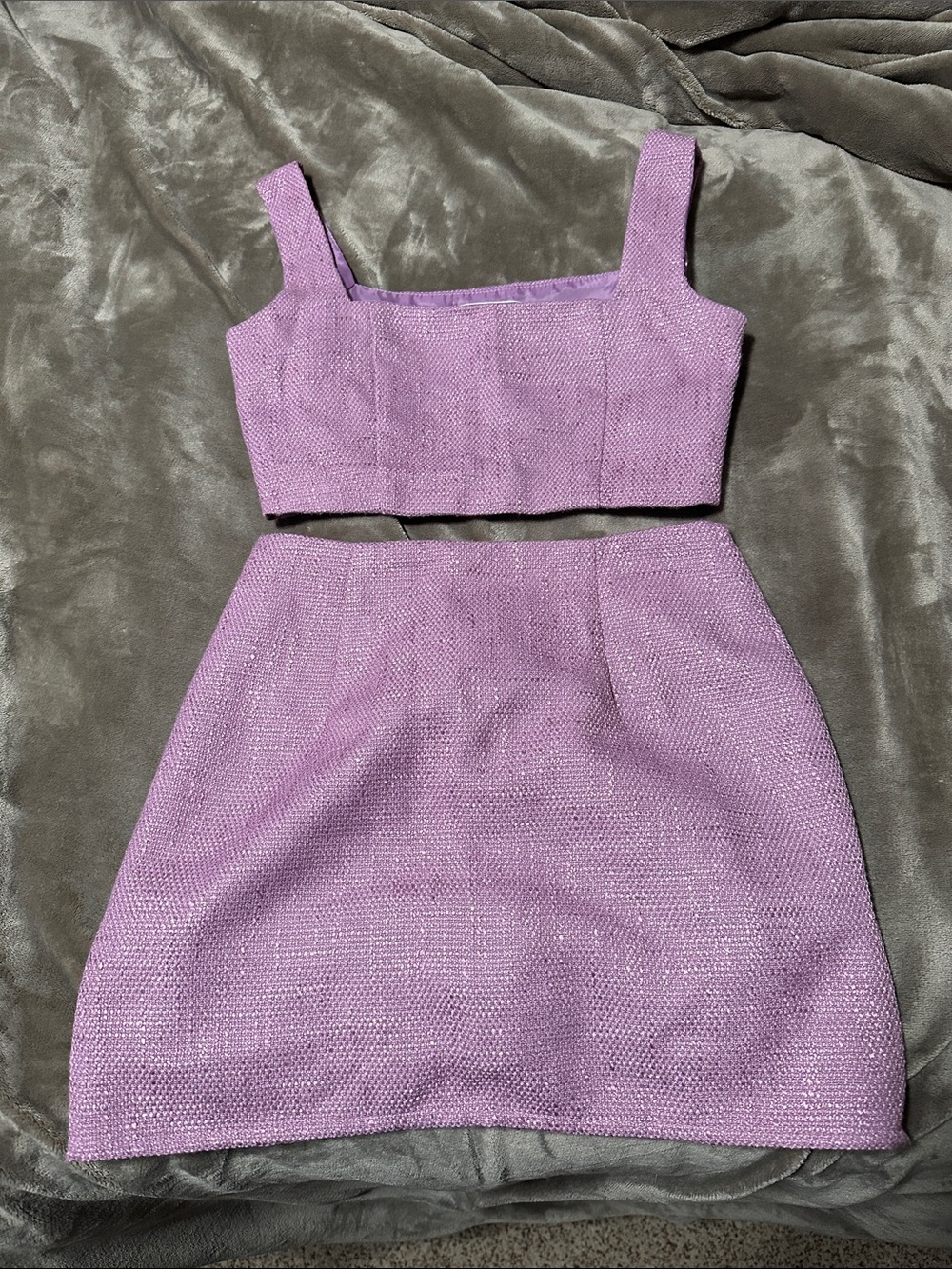 Blue Blush Lavender Textured Crop Top and Mini Skirt Set